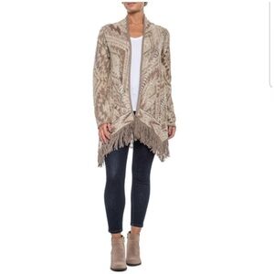 Lucky Brand XS Aztec Fringe Open Front Cardigan Sweater‎